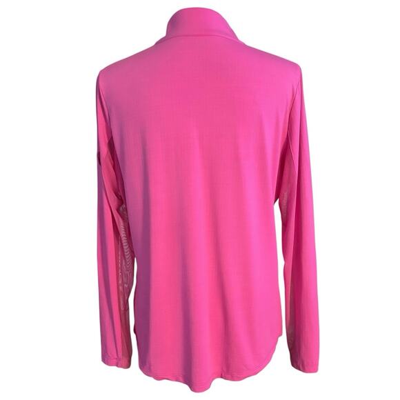 IBKUL Size L 1/4 Zip Mock Neck Pullover Mesh Sleeves Pink - Picture 2 of 7